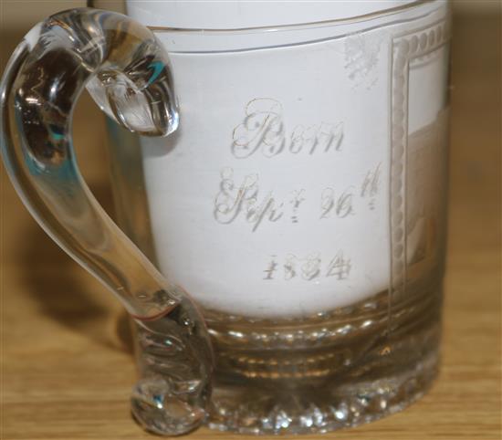 A William IV Sunderland Bridge engraved glass christening mug, dated 1834